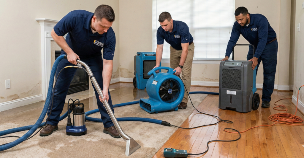 Team is working in a house effected by water Damanger